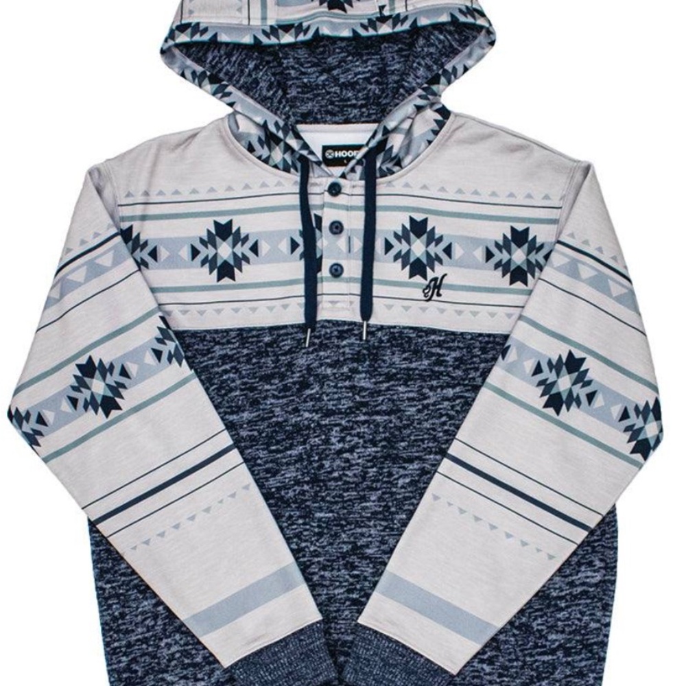 Hooey “Navy Jim” Navy and Gray Patterned Hoodie Mens size XXL